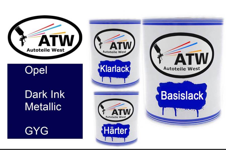 Opel, Dark Ink Metallic, GYG: 1L Lackdose + 1L Klarlack + 500ml Härter - Set, von ATW Autoteile West.